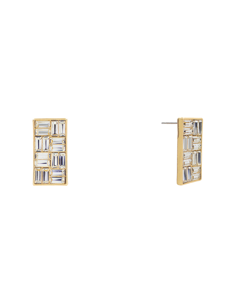 Baguette Rectangle Stone Stud Earring - 0.8"