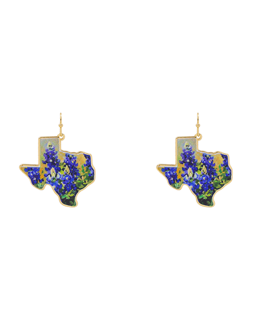 Texas Bluebonnet Print Earring - 1.8"