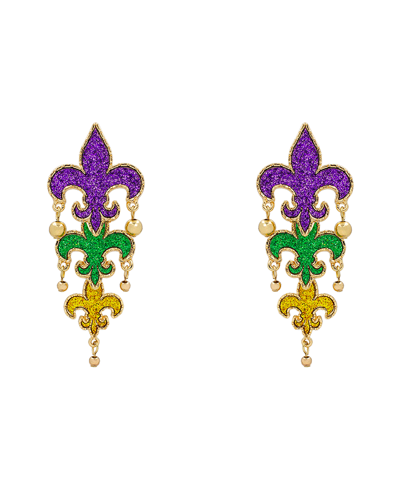 Fleur De Lis Glitter 3 Drop Hypo Earring - 2.9"