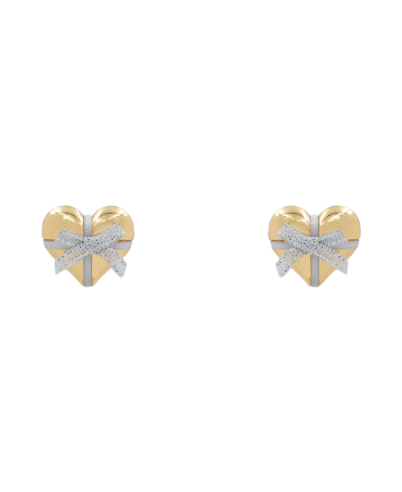 Heart w/ Ribbon Stud Earring - 0.9"
