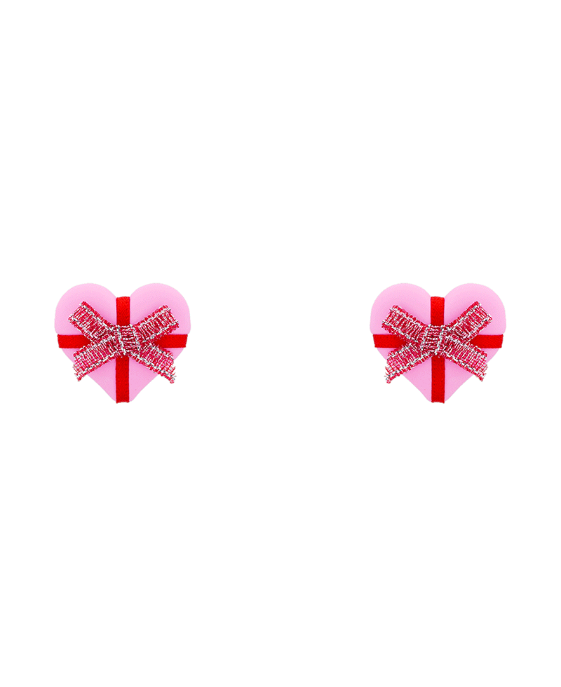 Heart w/ Ribbon Stud Earring - 0.9"