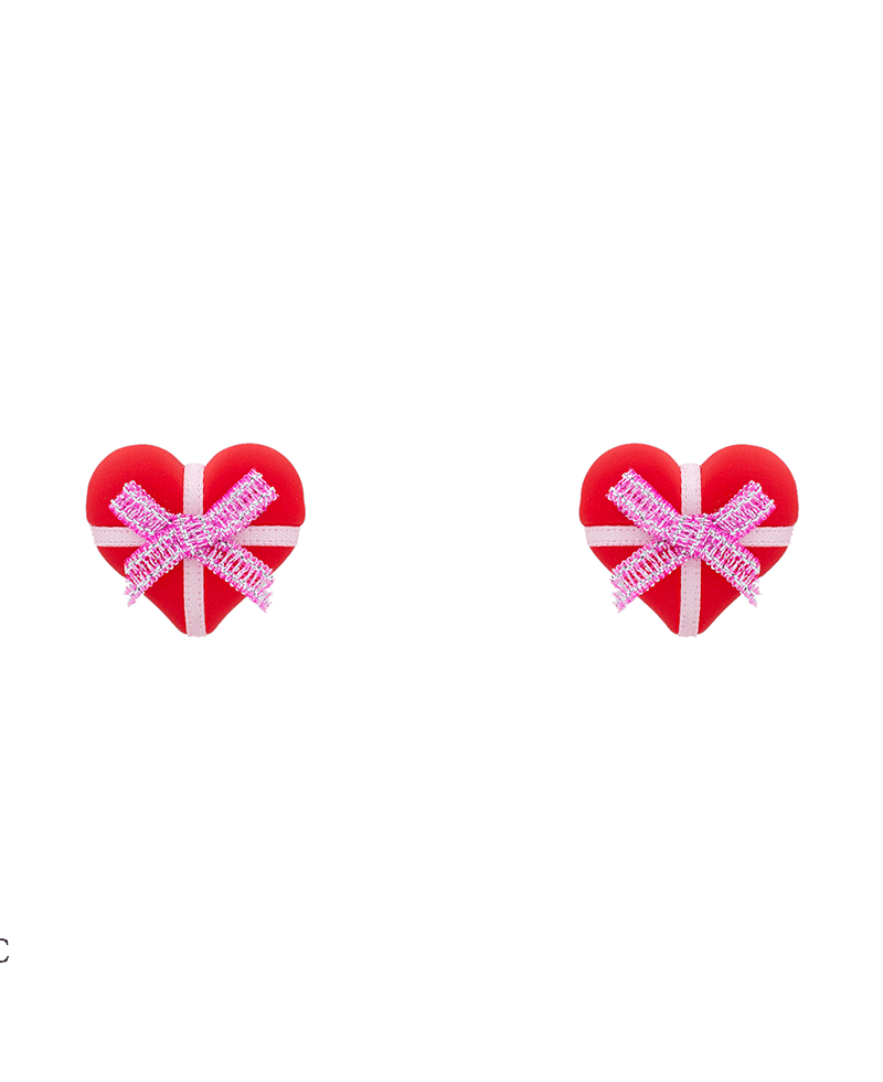 Heart w/ Ribbon Stud Earring - 0.9"