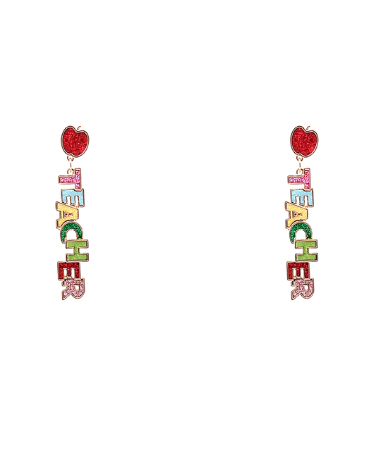 Teacher Glitter Drop Earring - 1.9"