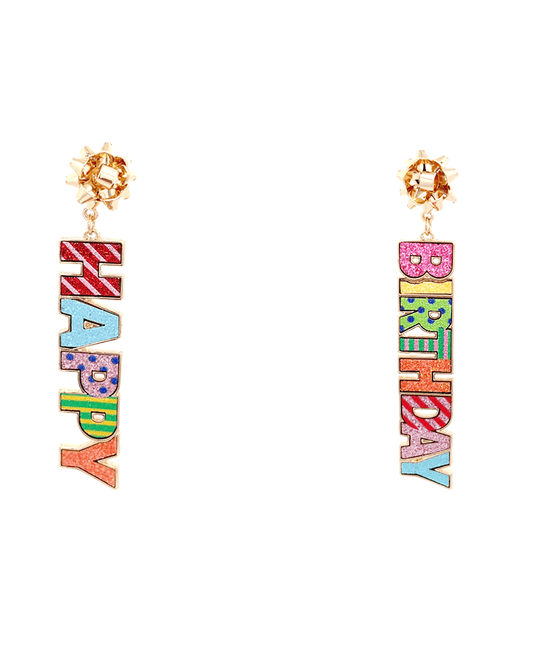 Happy Birthday Glitter Earring - 2.8"