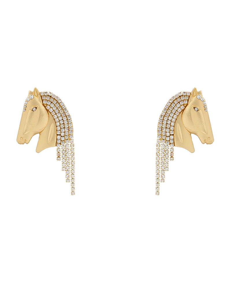 Horse Head w/ Rhinestone Fringe Post Earring