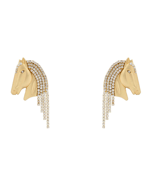 Horse Head w/ Rhinestone Fringe Post Earring