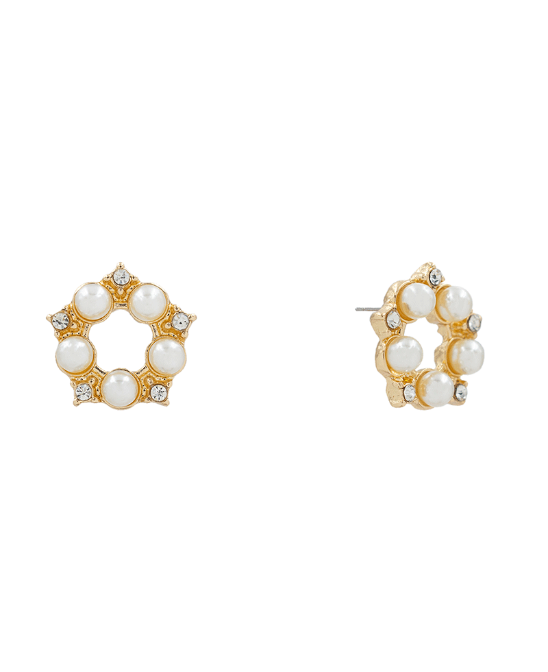 Pearl & Stone Pave Stud Earring - 0.6"