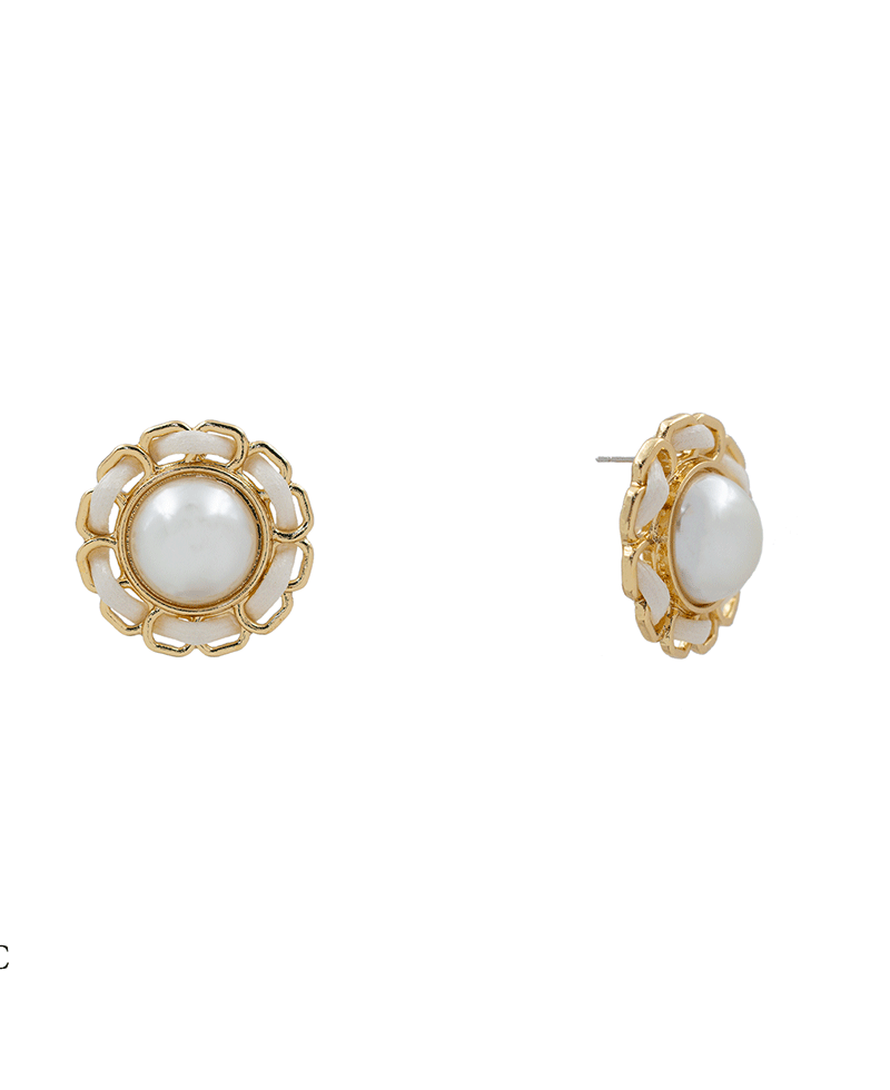 Leather Corded Frame Pearl Stud Earring - 1.10"