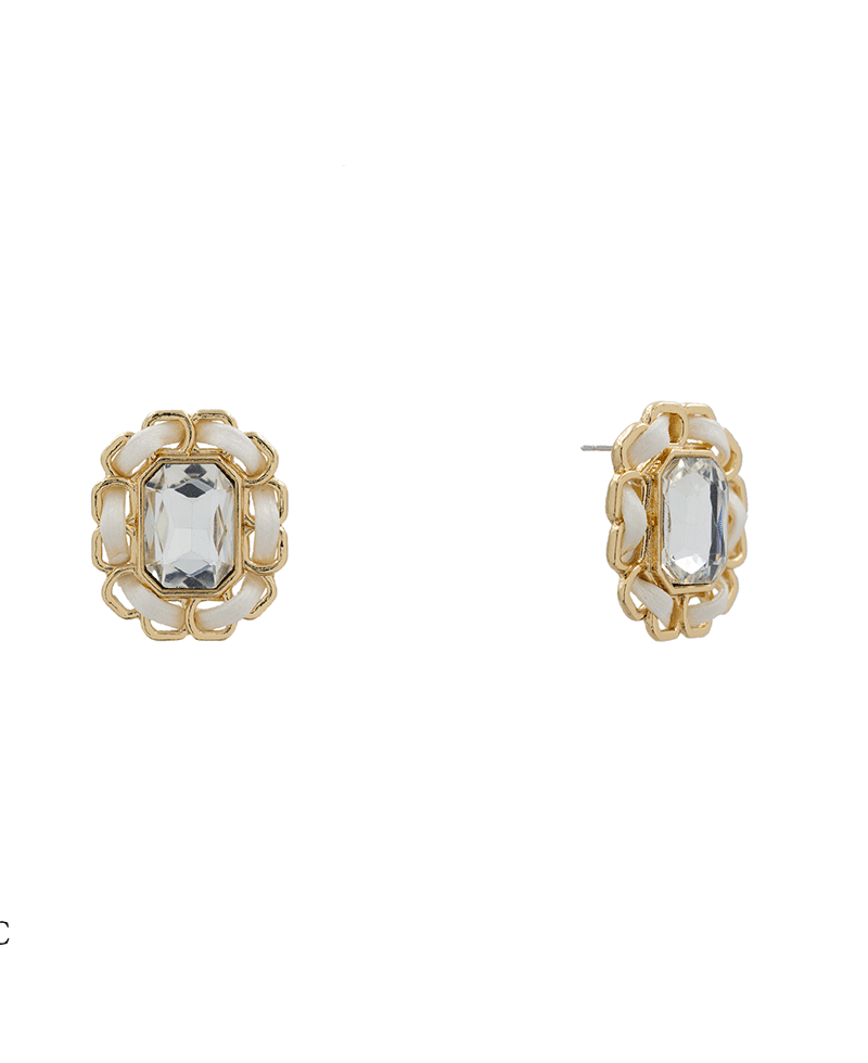 Leather Corded Frame Stone Stud Earring - 1.10"