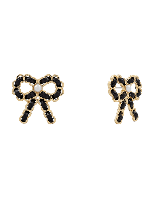 Leather Cord Bow Stud Earring - 1.3"