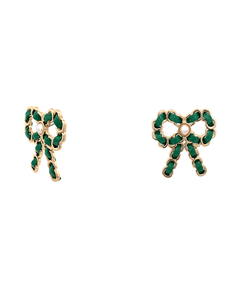 Leather Cord Bow Stud Earring - 1.3"