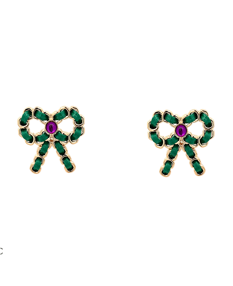 Leather Cord Bow Stud Earring - 1.3"