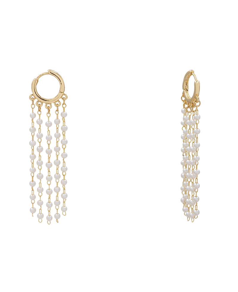Pearl Chain Fringe Huggie Earring - 2.7"