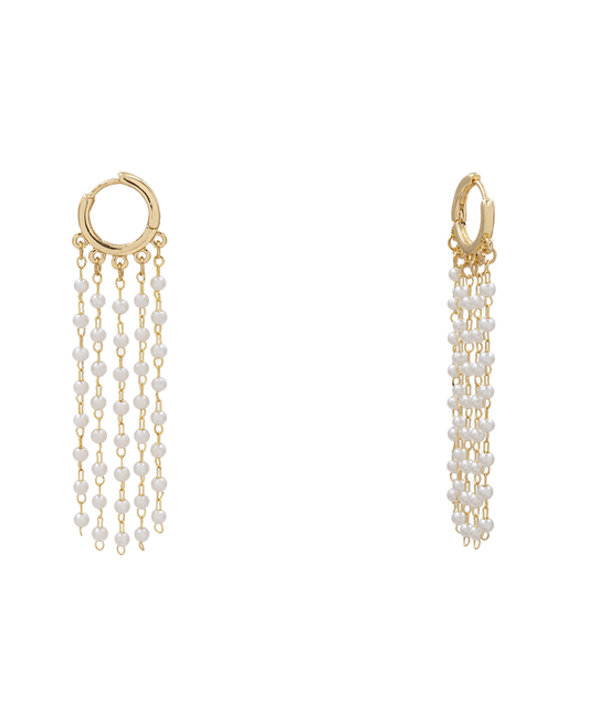 Pearl Chain Fringe Huggie Earring - 2.7"