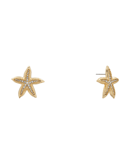 Glass Stone Starfish Stud Earring - 1.0"