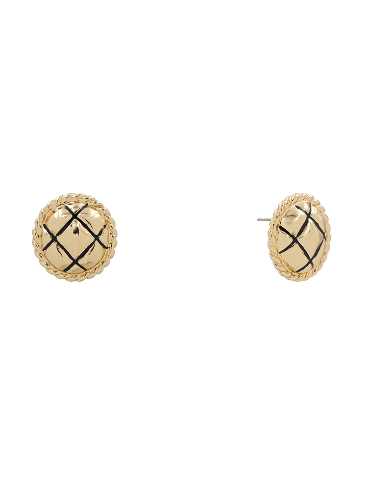 Quilt Texture Round Stud Earring - 0.7"