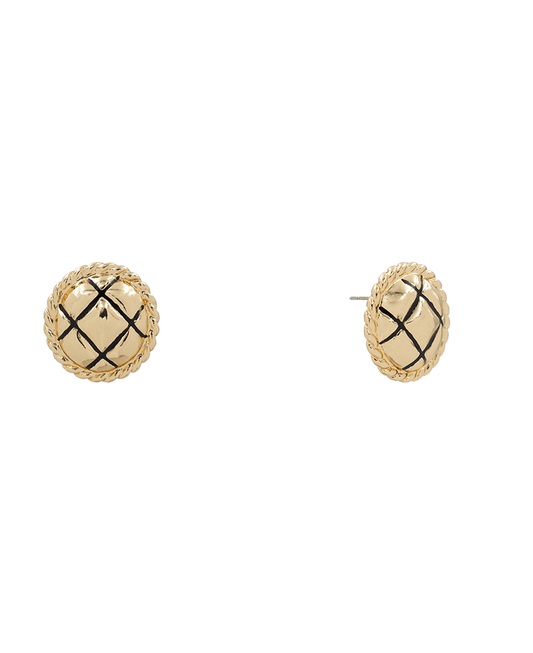 Quilt Texture Round Stud Earring - 0.7"