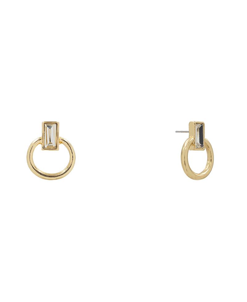 Rectangle Glass Stone w/ Ring Stud Earring - 1.0"