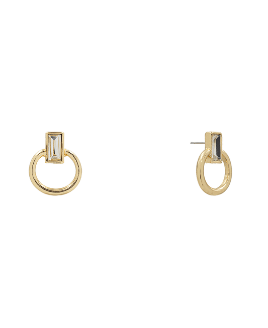Rectangle Glass Stone w/ Ring Stud Earring - 1.0"