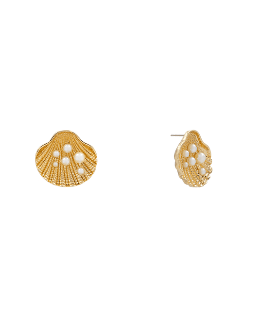 Shell w/ Pearls Stud Earring - 1.1"