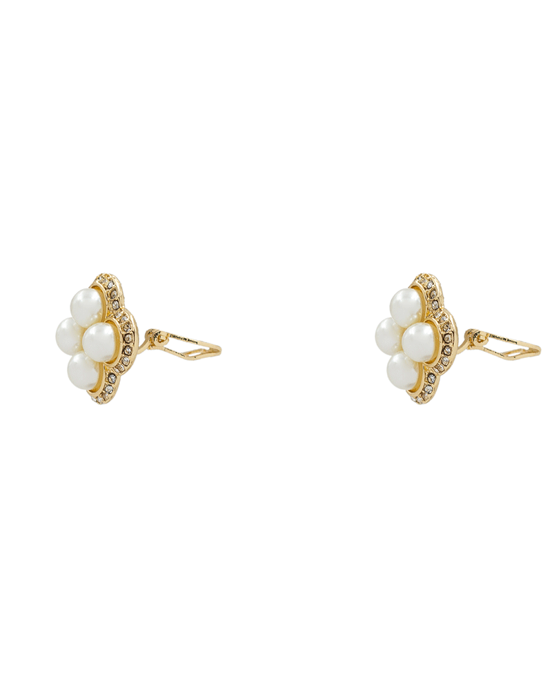 Pearl Clover Clip On Earring - 1.7"