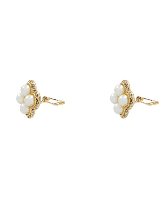 Pearl Clover Clip On Earring - 1.7"