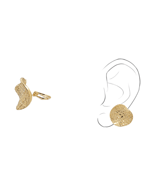 Textured Coin Clip On Earring - 1.1"