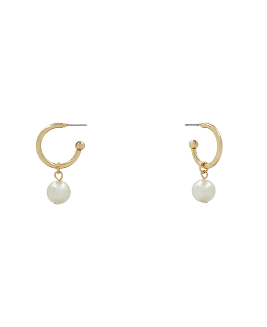Small Hoop w/ Dangle Pearl Earring - 1.4"