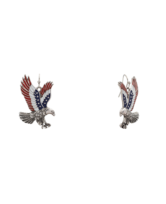 American Flag Flying Eagle Enamel Hypo Earring - 1.6"