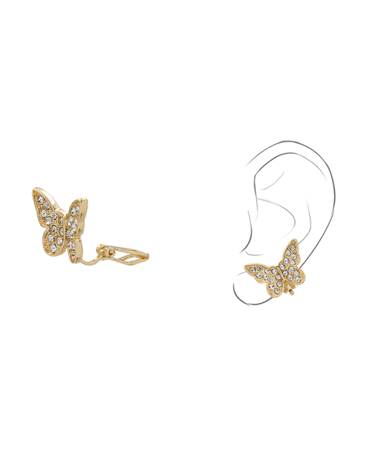 Pave Butterfly Clip On Earring - 0.7"