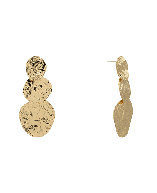 Brass Texture Abstract 3 Drop Earring - 3.0"