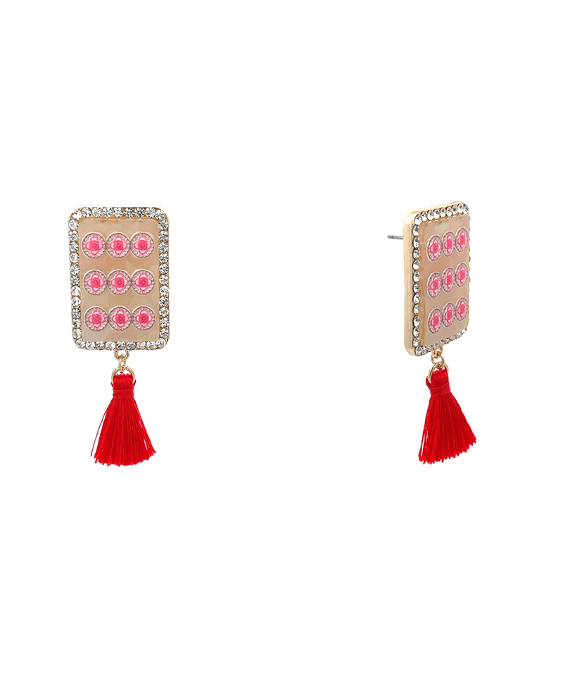 Mahjong Acetate w/ Tassel Hypo Earring - 2.0"