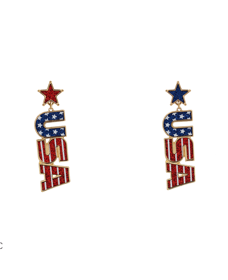 USA w/ Star Hypo Post Earring - 2.1"