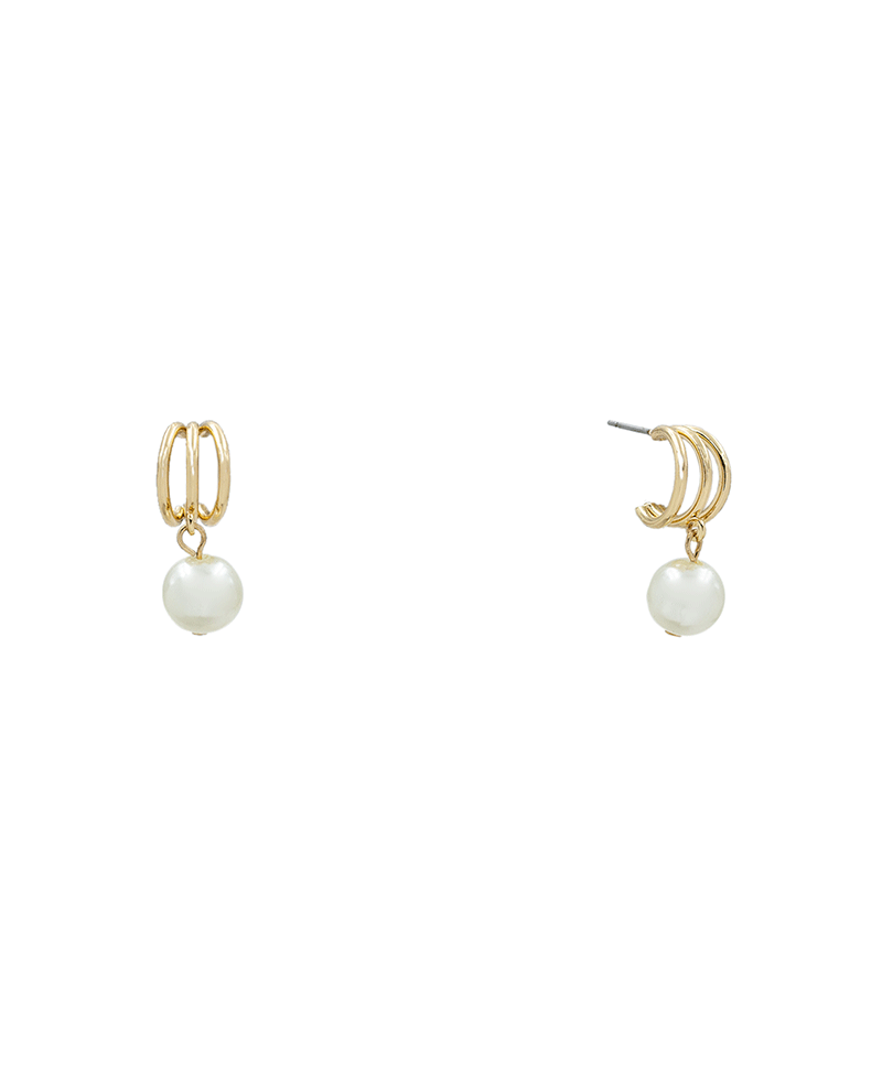 Small Triple Huggie w/ Pearl Earring - 1.1"