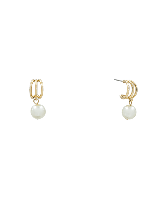 Small Triple Huggie w/ Pearl Earring - 1.1"