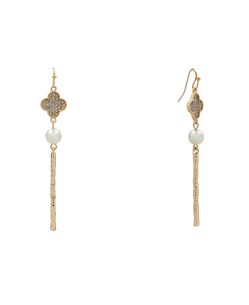 Paved Clover w/ Hammered Bar Drop Earring - 3.1"
