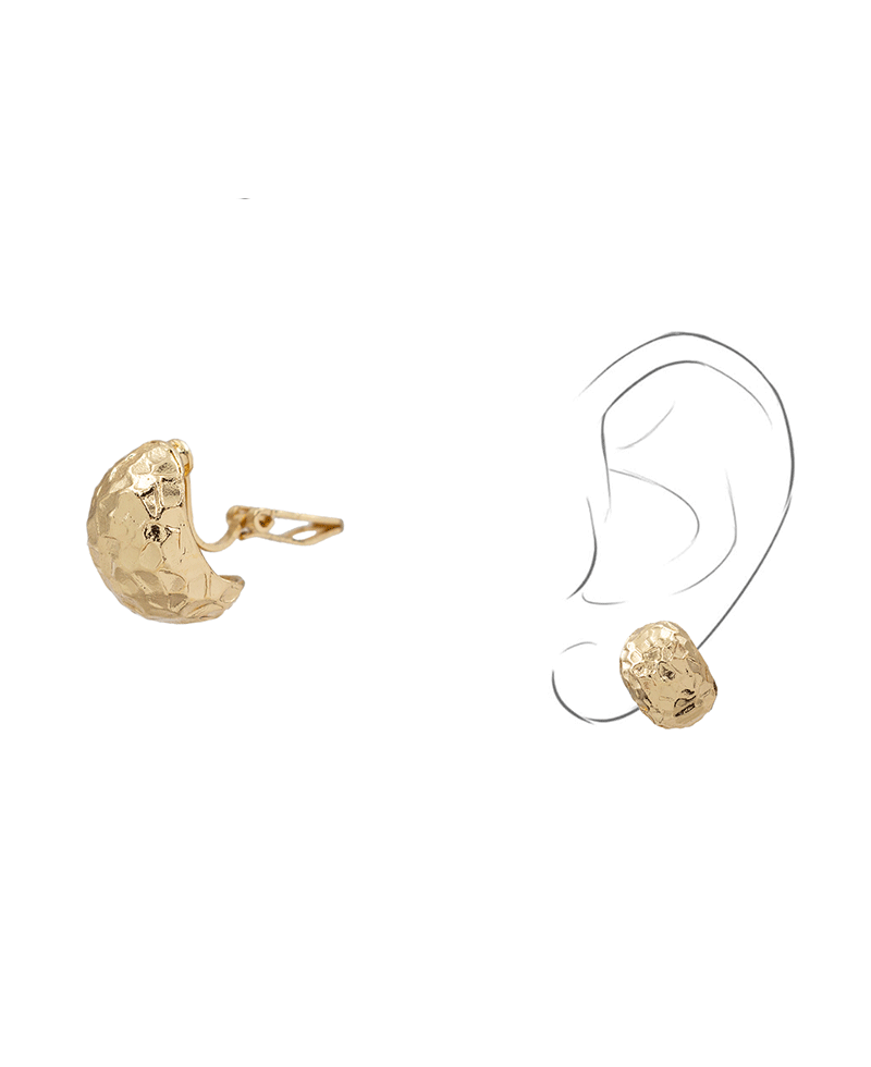 Hammered 3D Oval Clip On Earring - 0.6"