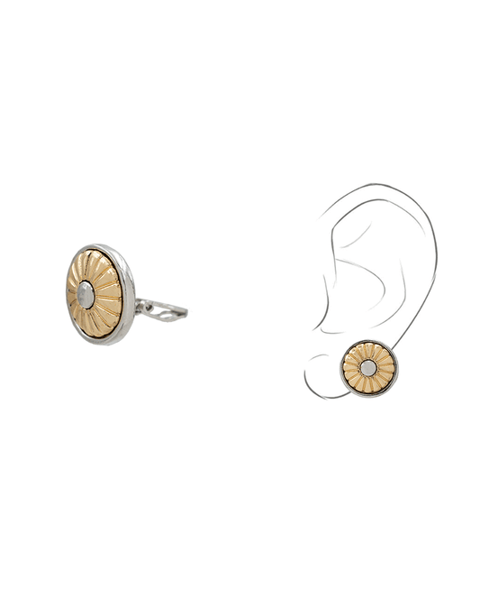 Two Tone Flower Clip On Earring - 0.7"