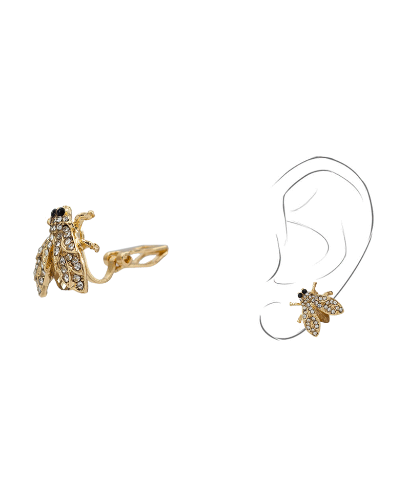 Paved Bee Clip On Earring - 0.6"