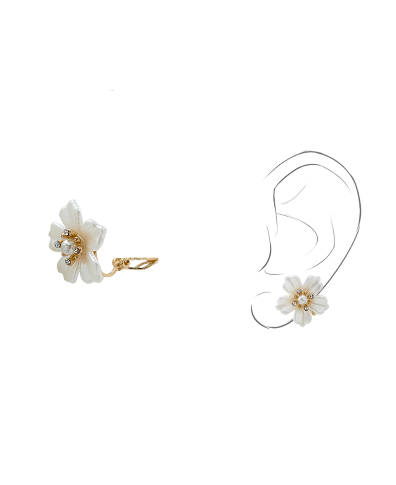 Pearl Flower Clip On Earring - 0.7"