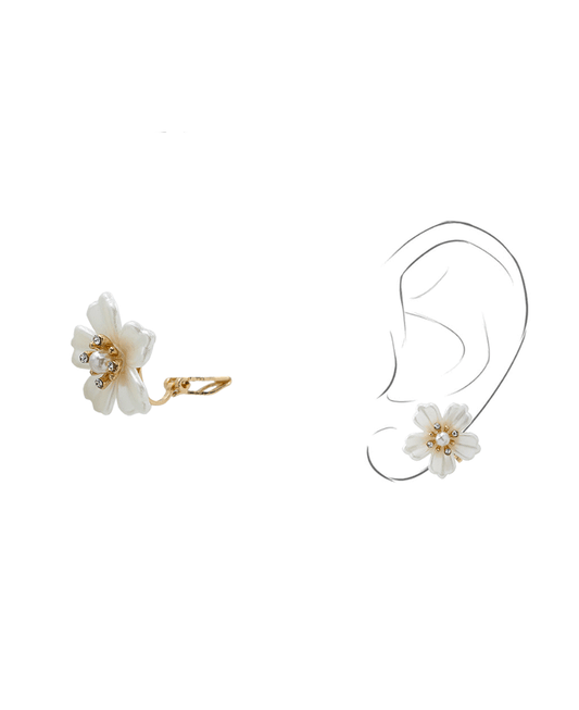 Pearl Flower Clip On Earring - 0.7"