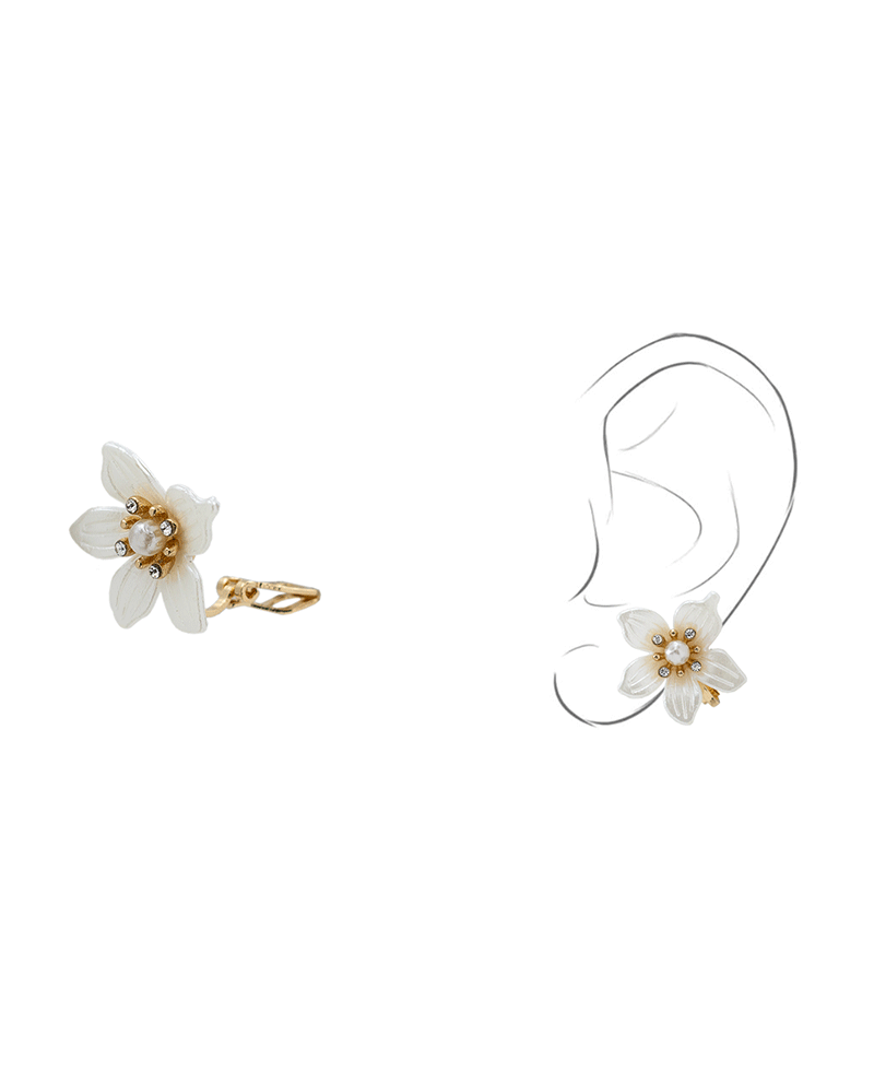 Pearl Flower Clip On Earring - 0.7"