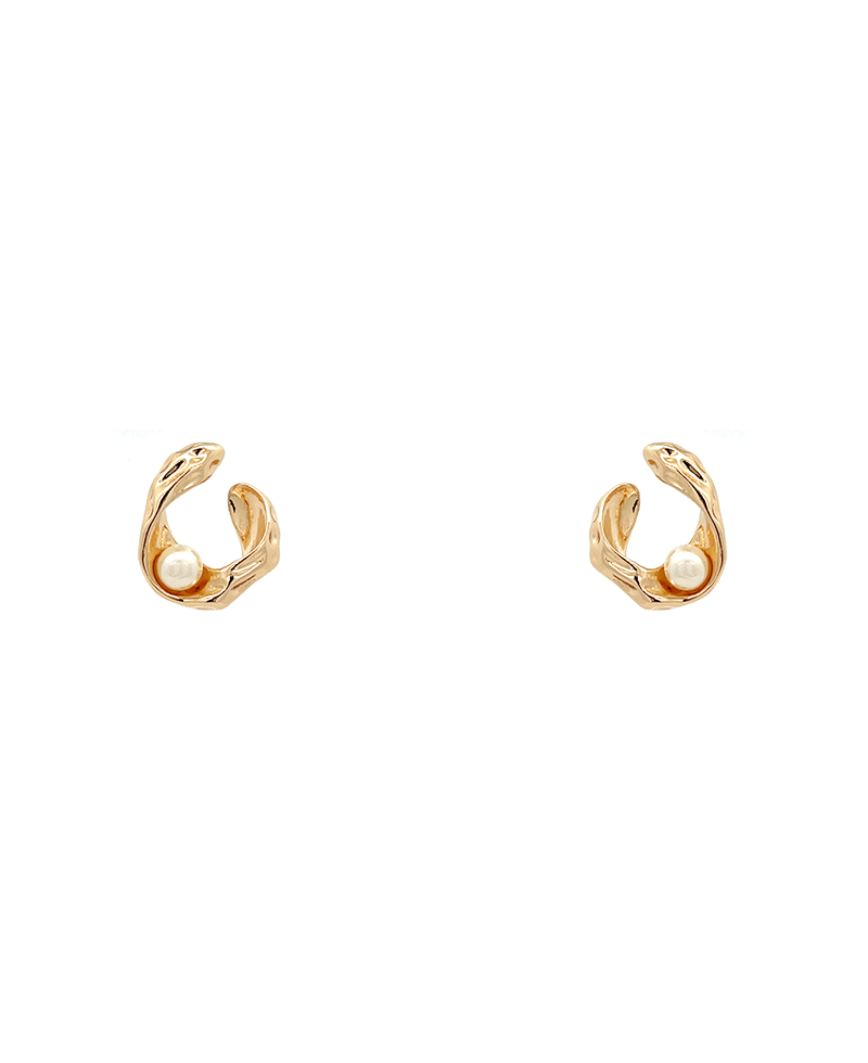 Curved w/ Pearl Stud Earring - 0.75"