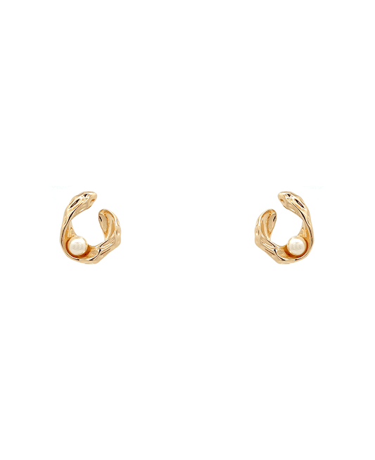 Curved w/ Pearl Stud Earring - 0.75"