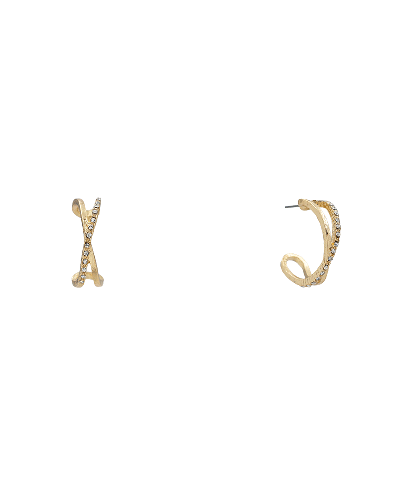 Double Line Crossed Pave Hoop Earring - 1.0"