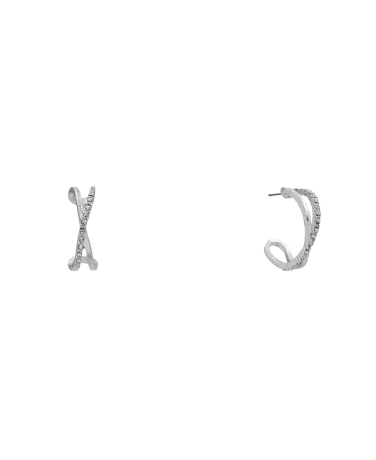 Double Line Crossed Pave Hoop Earring - 1.0"