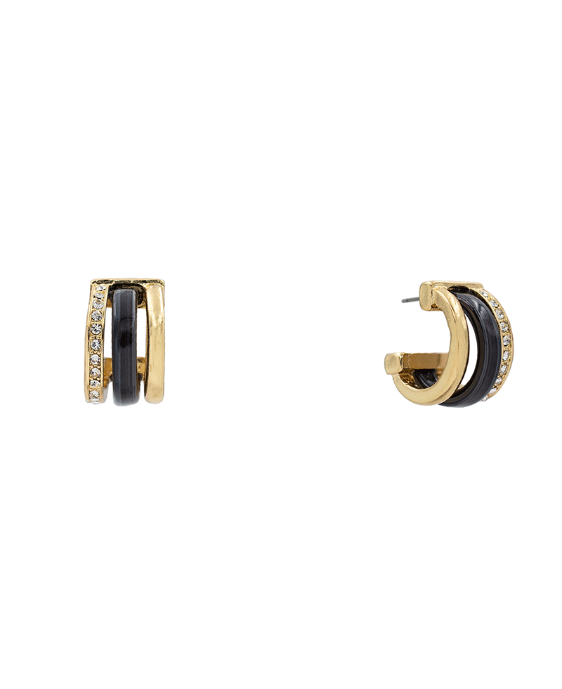 Paved & Acetate Triple Hoop Earring - 0.7"