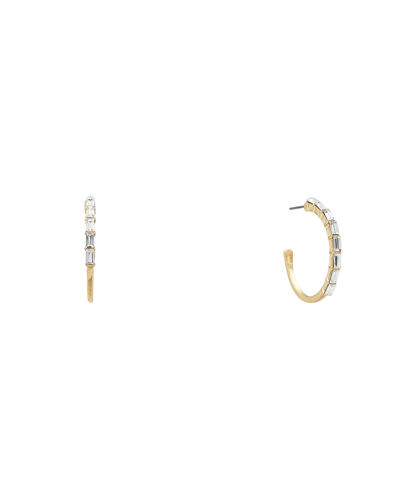 Baguette Stone Paved Hoop Earring - 1.1"