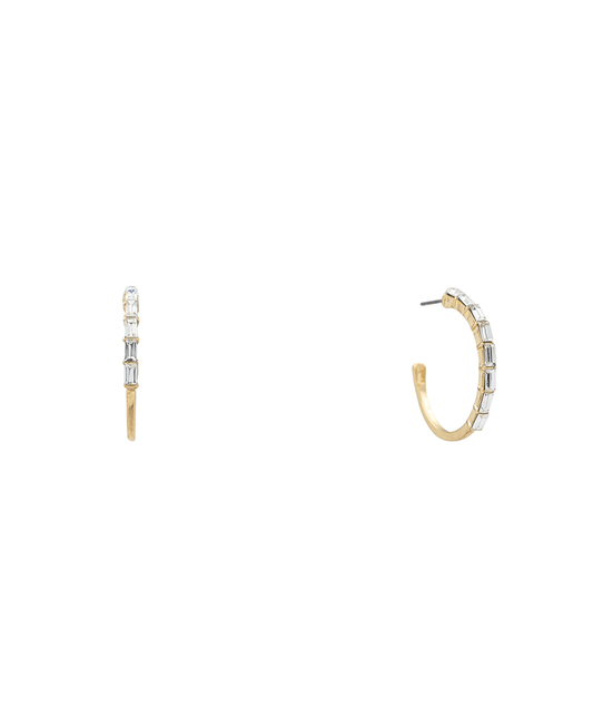 Baguette Stone Paved Hoop Earring - 1.1"