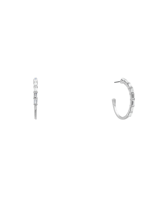 Baguette Stone Paved Hoop Earring - 1.1"